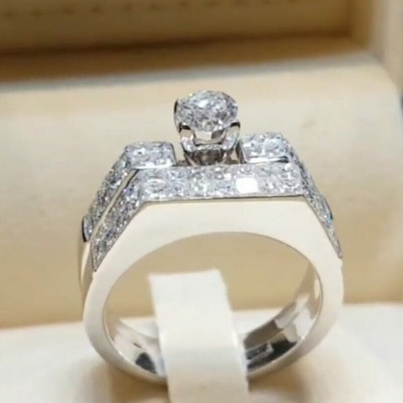 Jewelry - 2pec/set 925 Silver  Round Cut White Sapphire Ring